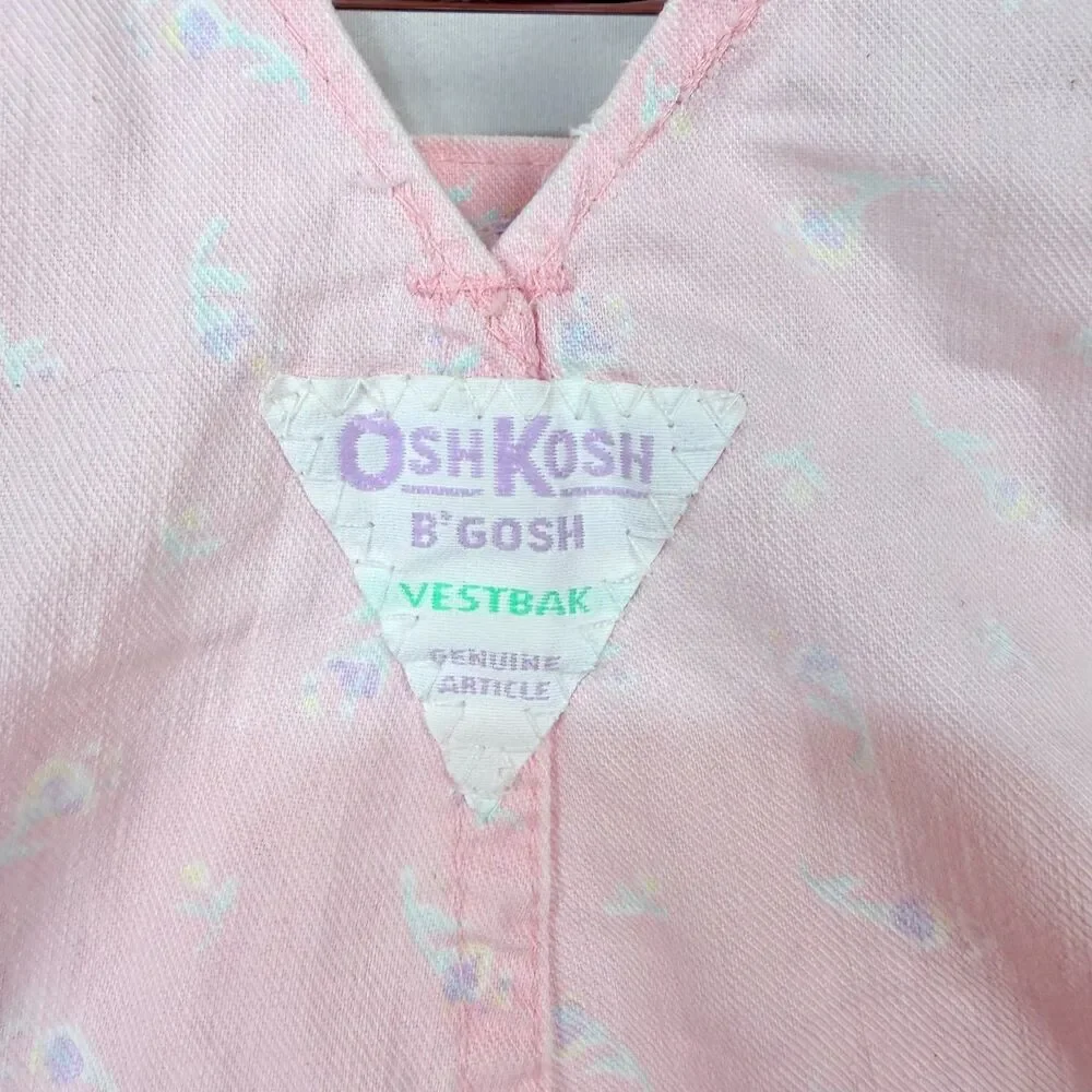 Vintage Oshkosh B’Gosh Vestbak Pink Denim Floral Overalls Shorts Size 18 Month